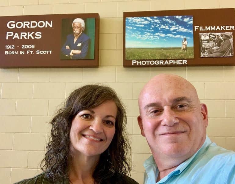 The authors pose for a selfie after touring the Gordon Parks Museum in Fort Scott, Kansas.