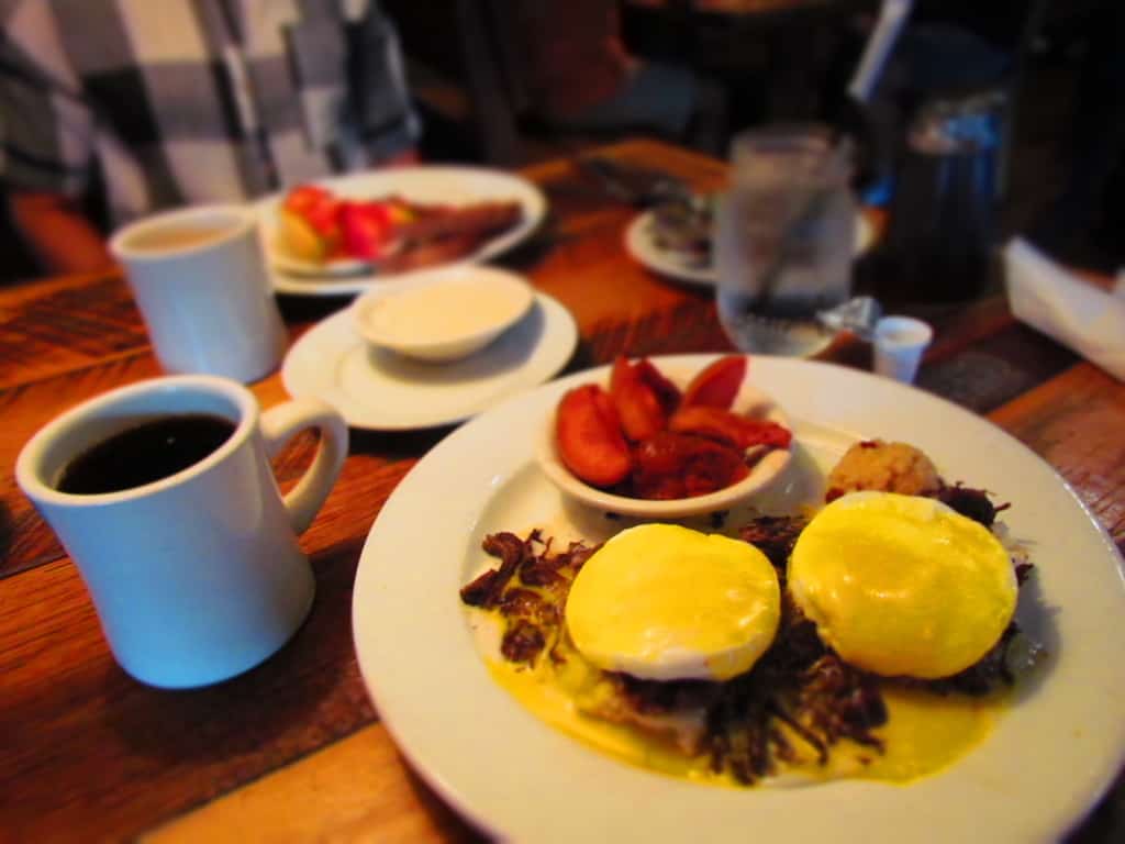 Eggs Benedict is made extra special with the addition of corned beef. 