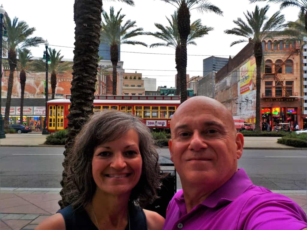 The authors pose for a selfie along Canal Street, which is the border of the French Quarter in New Orleans. 