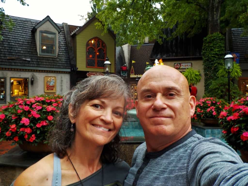 The authors pose for a selfie in downtown Gatlinburg.
