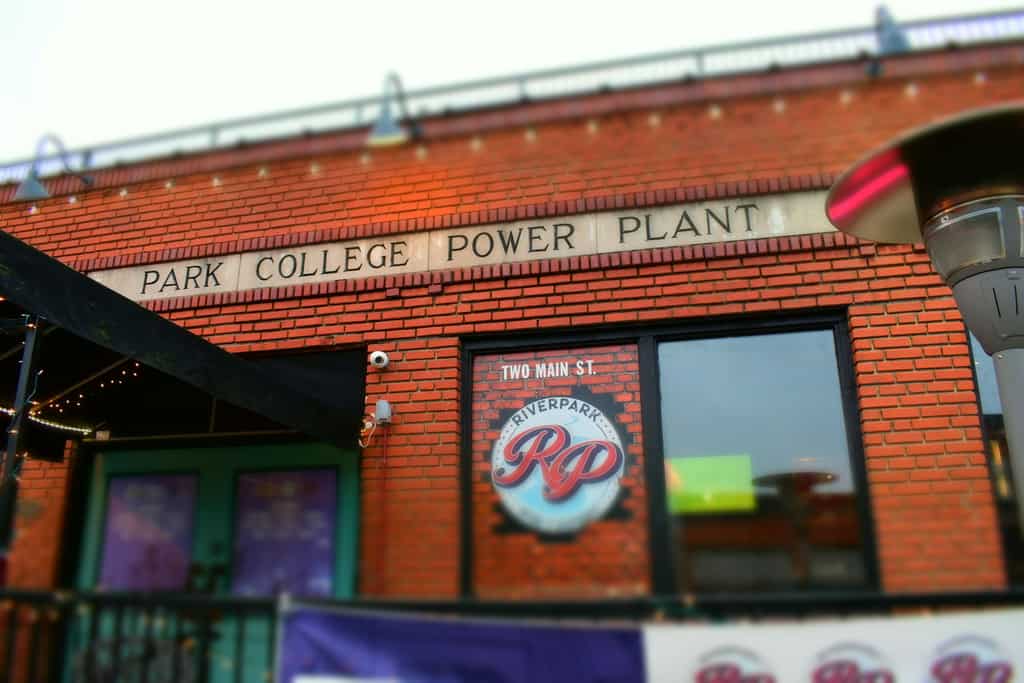 Riverpark Pub is located inside of the old Park College Power Plant.