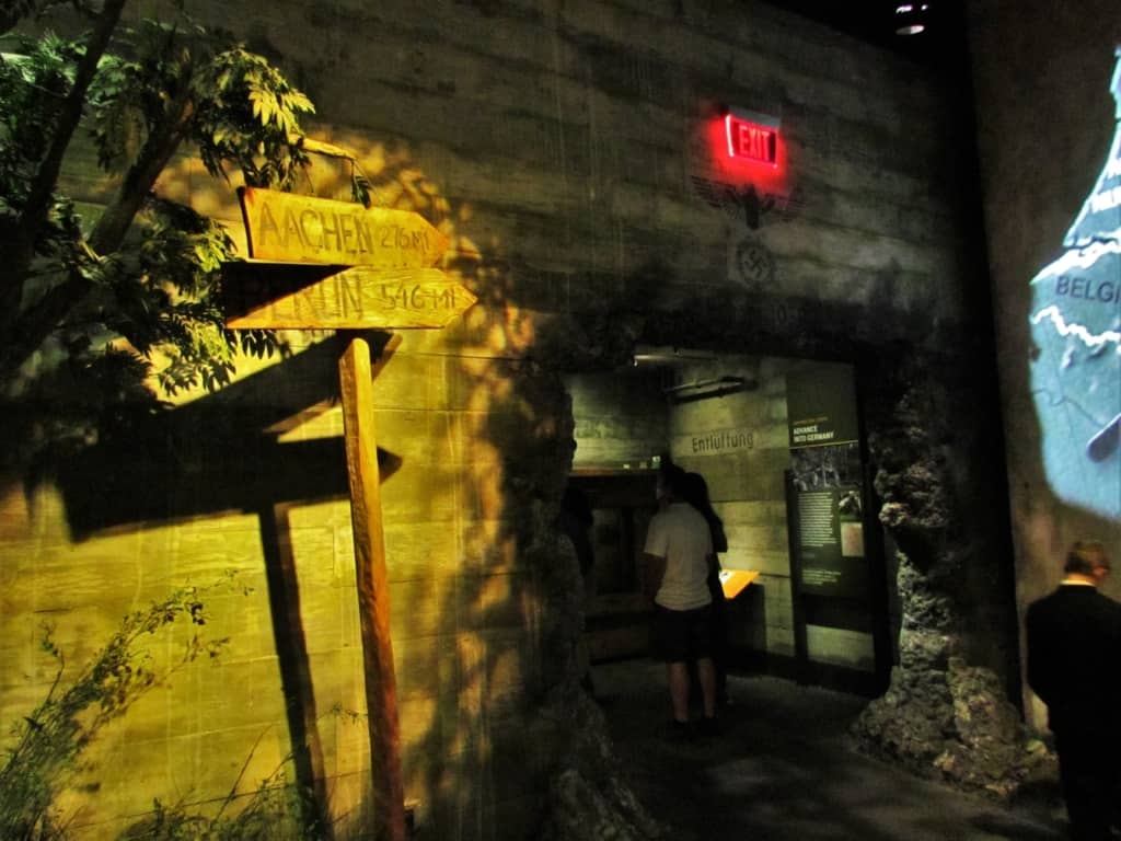 A recreated German bunker holds displays at the National World War II Museum.