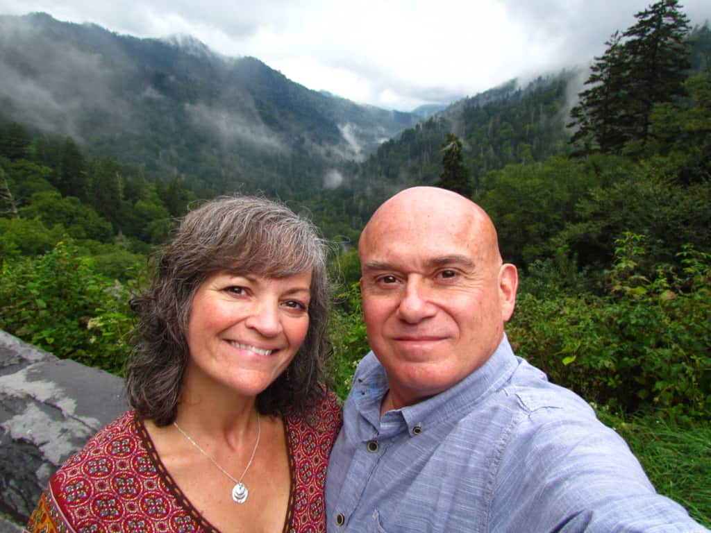 The authors pose for a selfie along the Blue Ridge Parkway. 