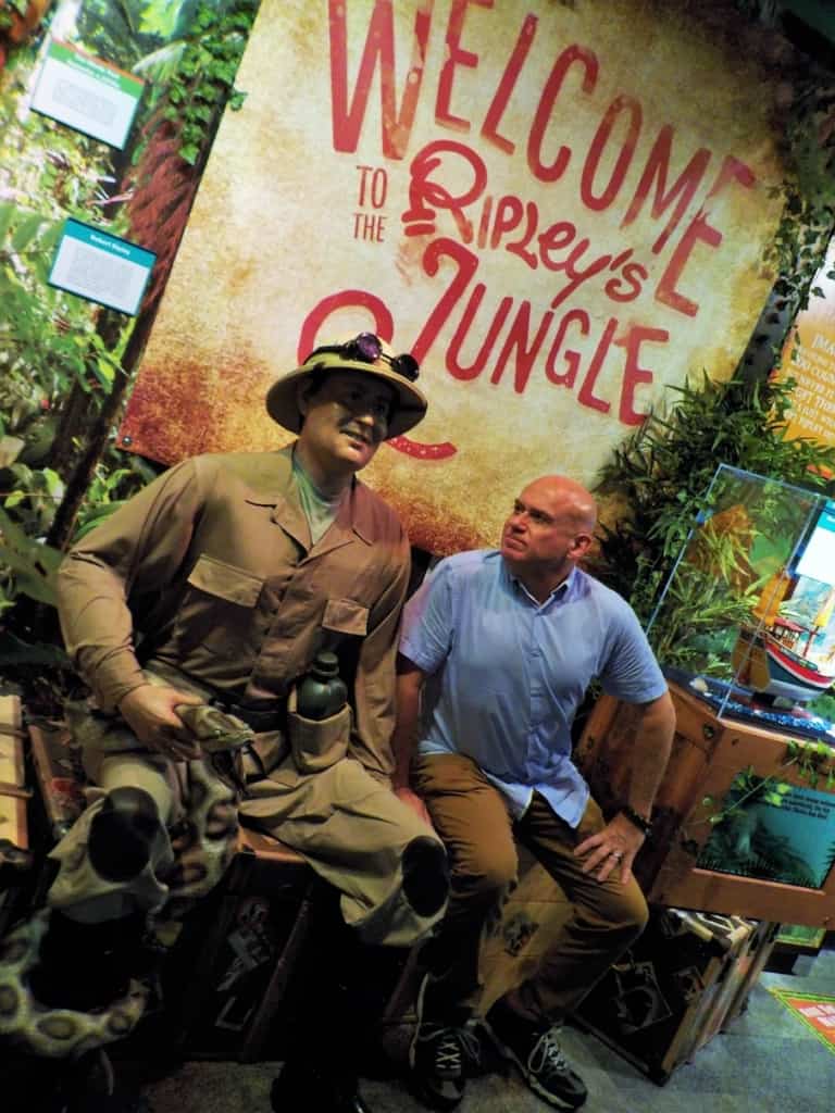 The author checks out a statue of Robert Ripley at the Gatlinburg location of Ripley's Believe It or Not!