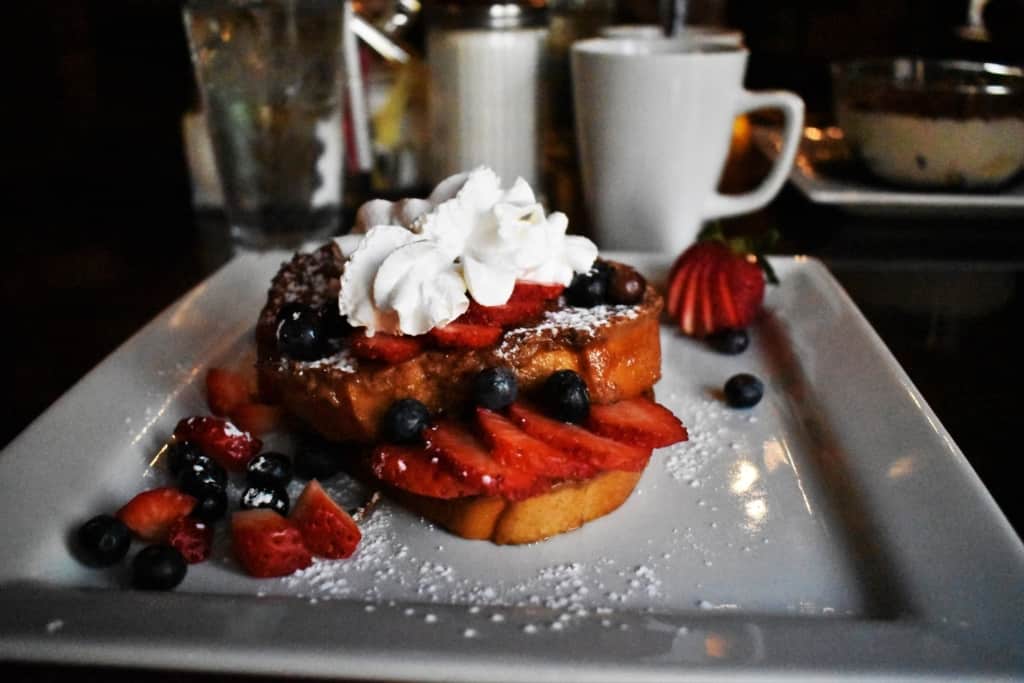 The Stuffed French Toast offers a fruity and sweet breakfast option for the start of our day.