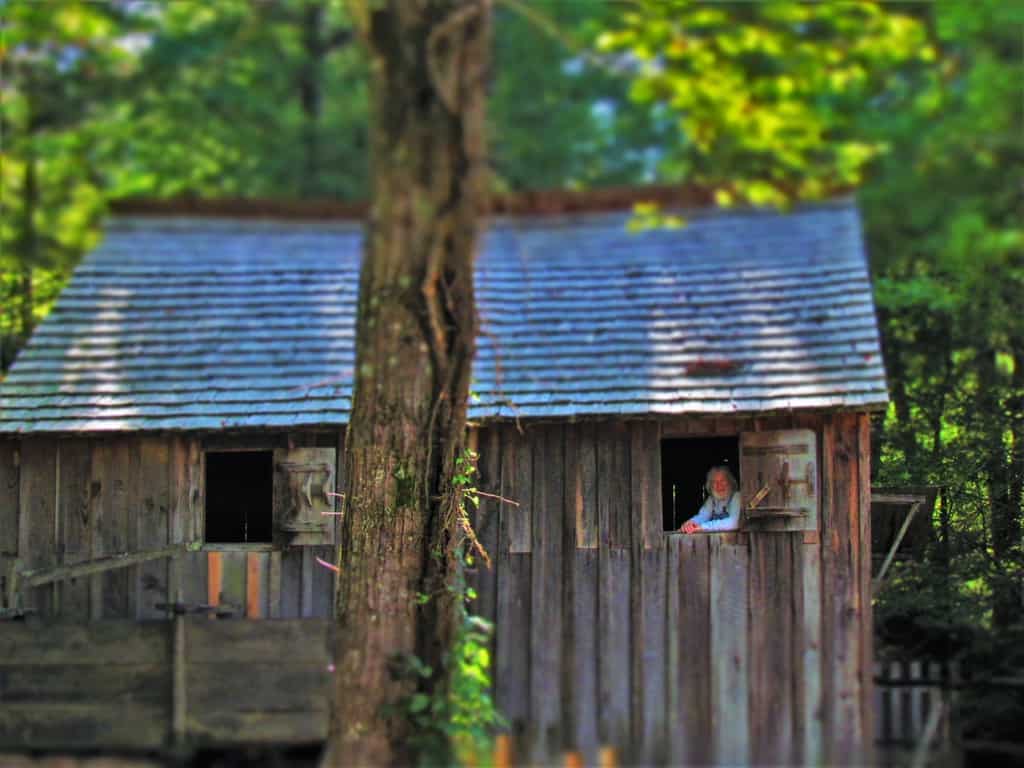 One of the volunteers is captured at the grist mill in Cades Cove.