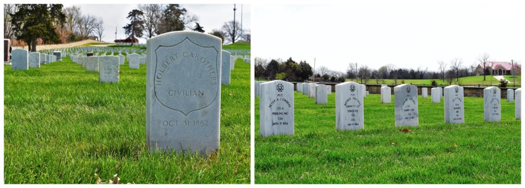 Markers at the Fort Scott National Cemetery tell the story of battles in the region. 