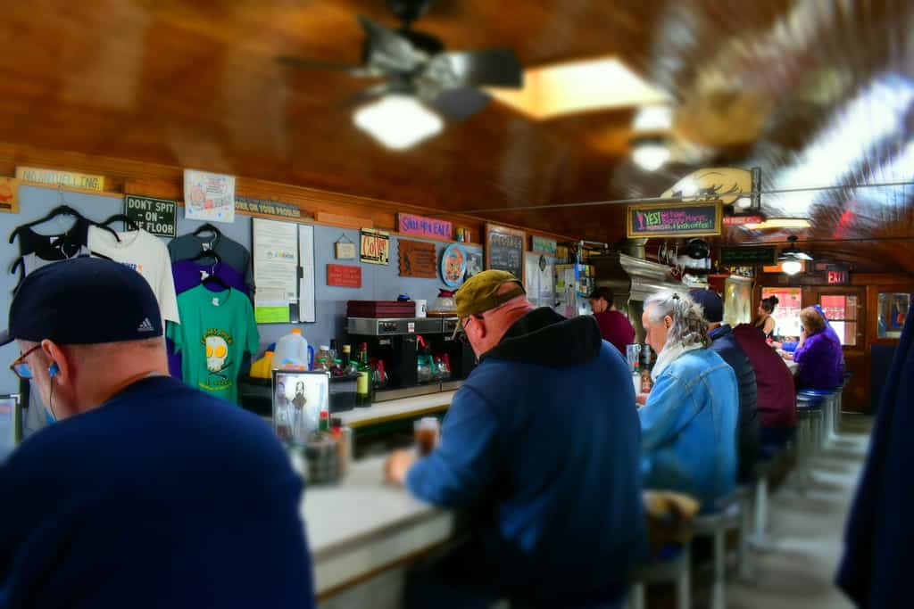 Diners spin the stools at Franks' Diner in Kenosha, Wisconsin.