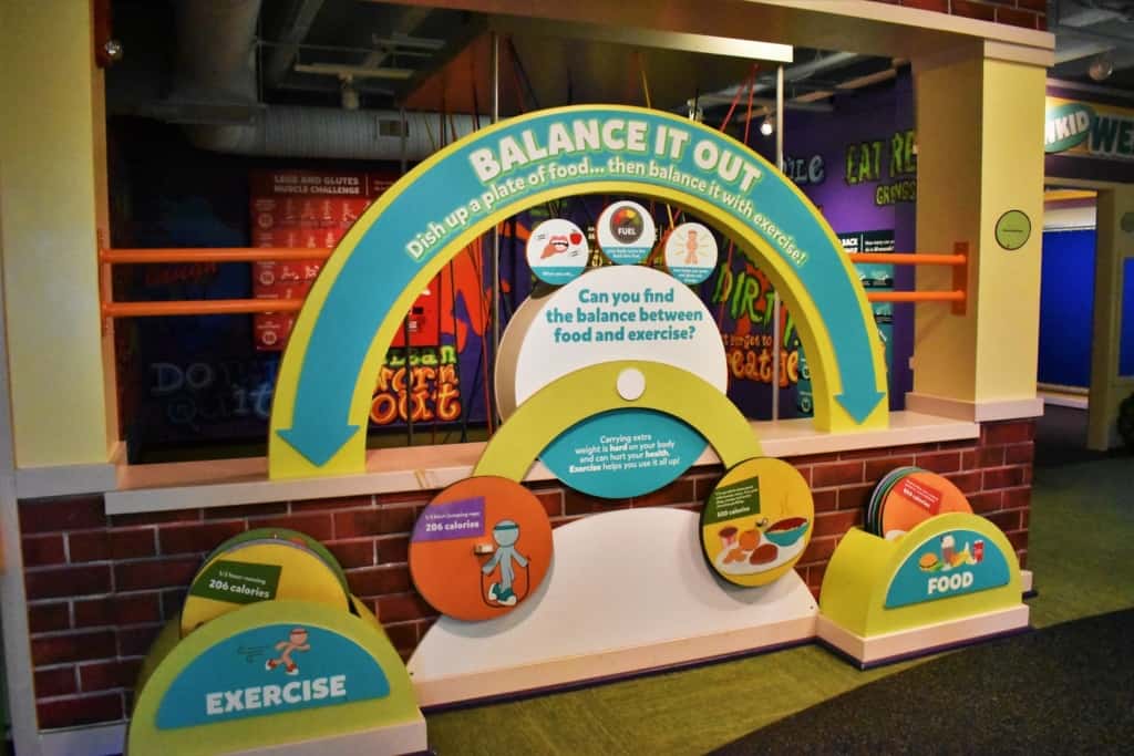 One of the exhibits at Kidzeum teaches visitors how to balance their daily diet between food and exercise choices. 