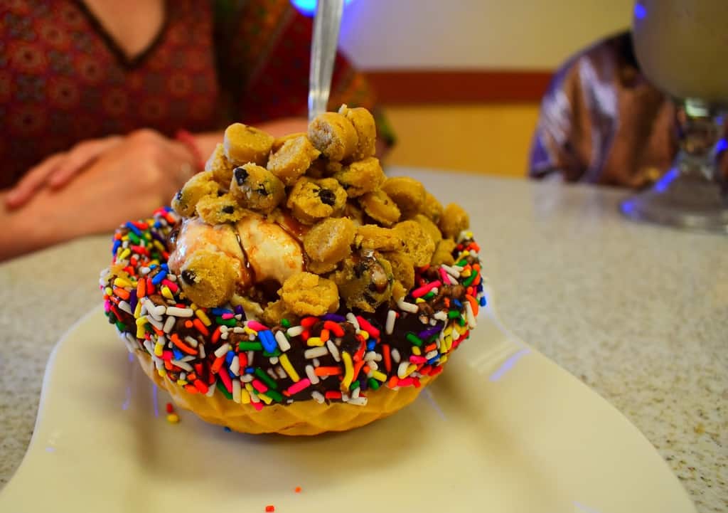 An overly decorated sundae is an example of one of the tasty treats available at Oberweis Dairy.