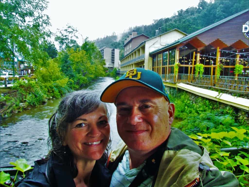 The authors pose for a quick selfie in downtown Gatlinburg, Tennessee. 