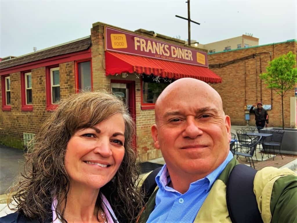 The authors pose for a selfie prior to walking off the massive plates at Franks' Diner.