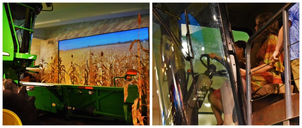 Laila harvested corn in this exhibit designed to show visitors how GPS is used to maximize crop yields. 