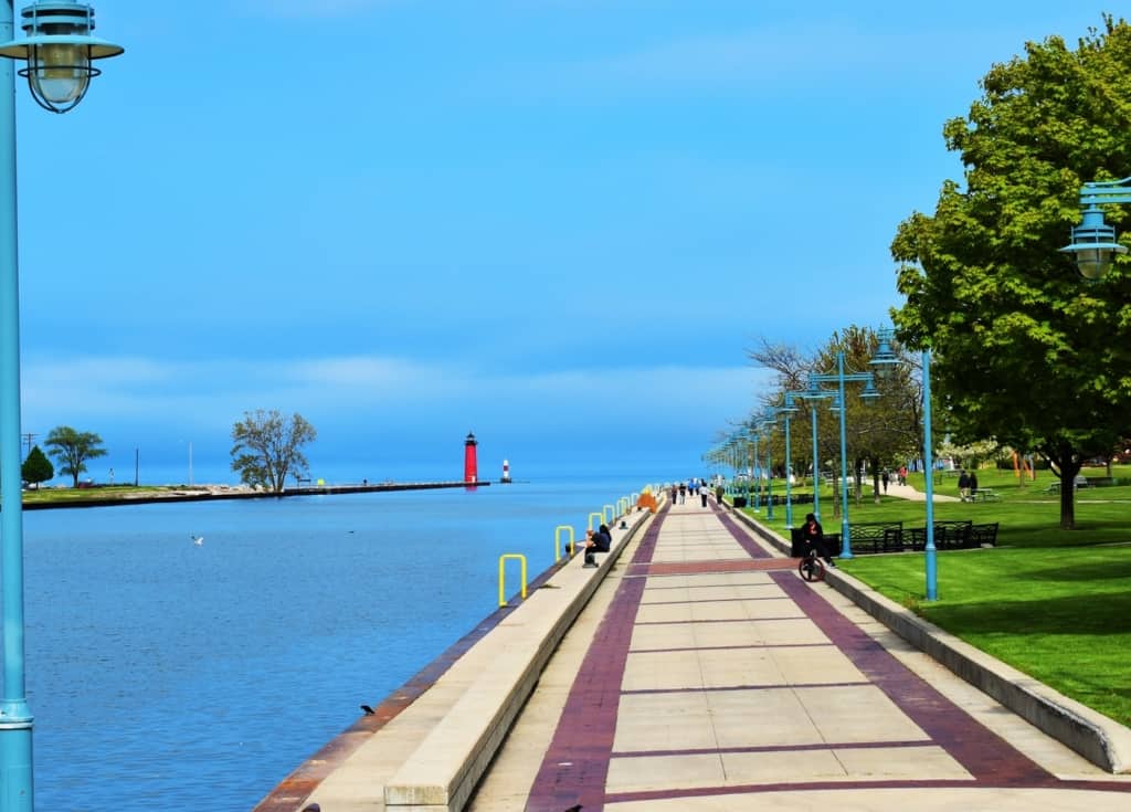 Taking a stroll on the Promenade allows views of Lake Michigan and some local artwork. 
