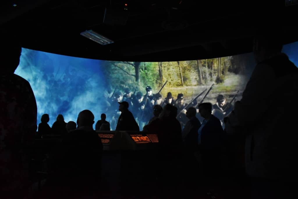 A surround movie experience draws visitors into the battlefield. 