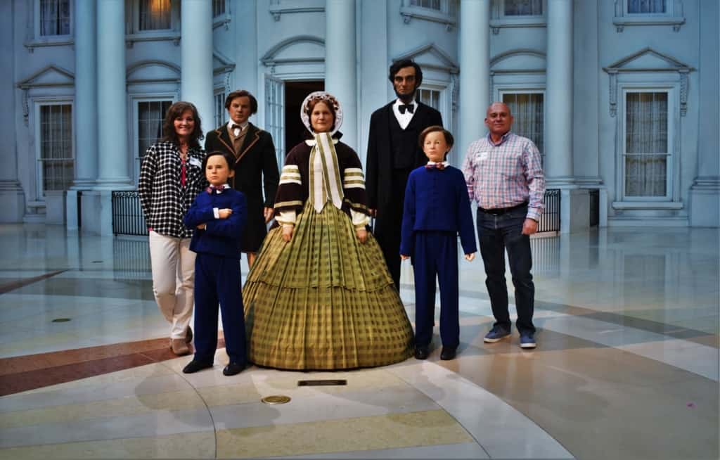 The authors find immersing in history includes posing with the Lincoln family. 