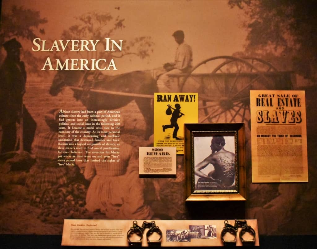 An exhibit at the Abraham Lincoln Presidential Museum showcases some of the horrors of slavery. 