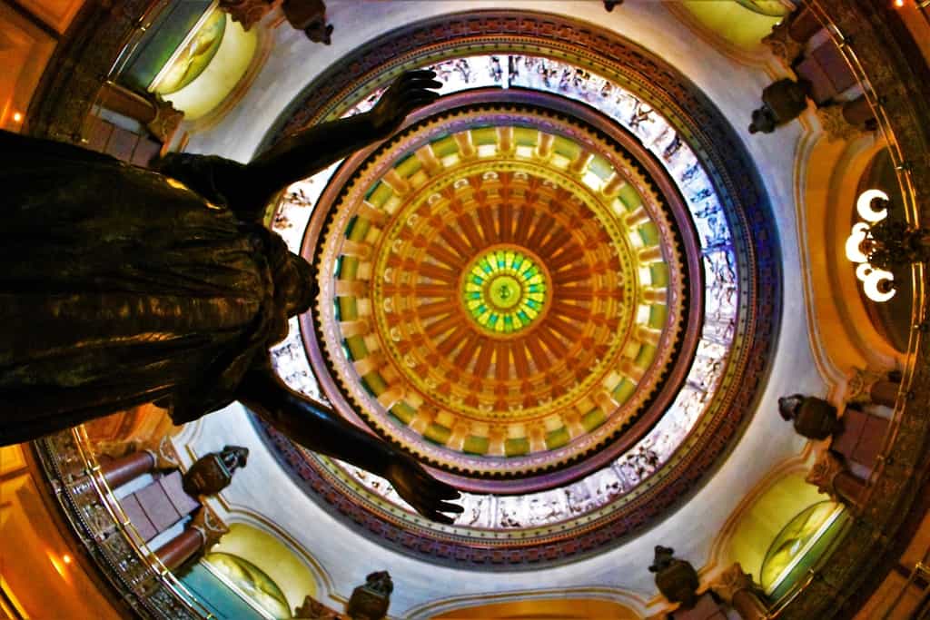 A view of the inside of the Capitol dome in Springfield, Illinois.