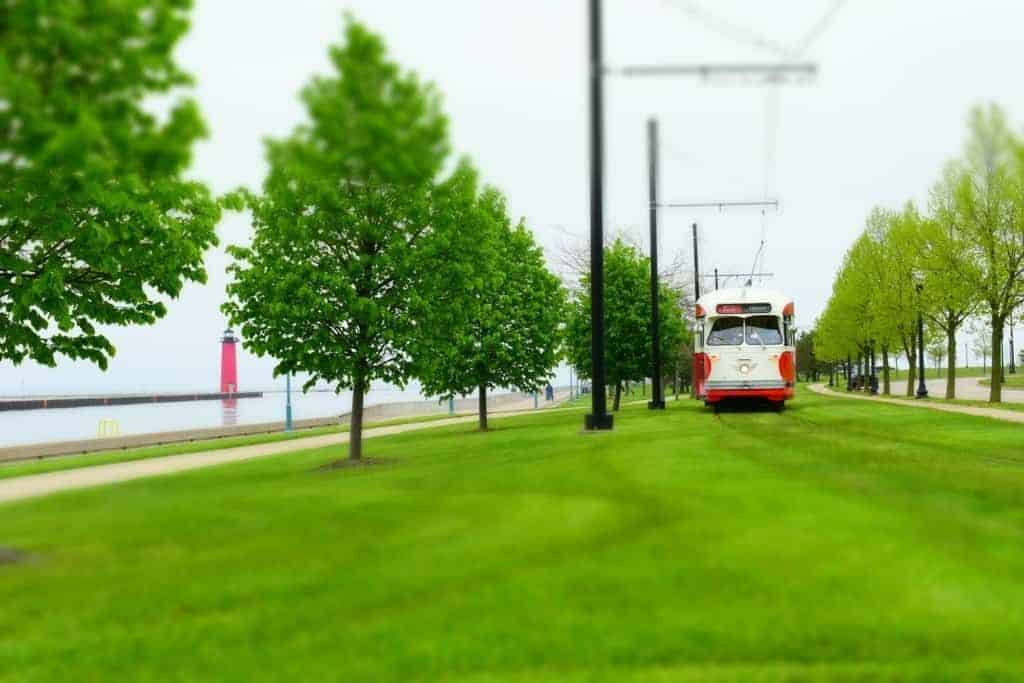 The restored streetcars help visitors navigate downtown Kenosha, Wisconsin.