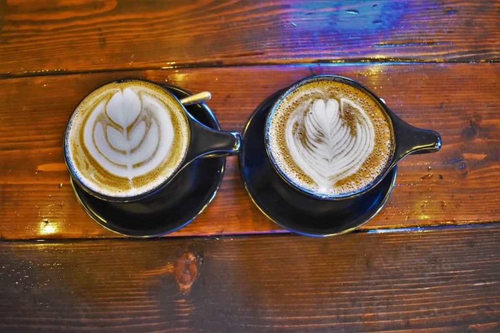 A pair of lattes offer a pleasing pattern. 