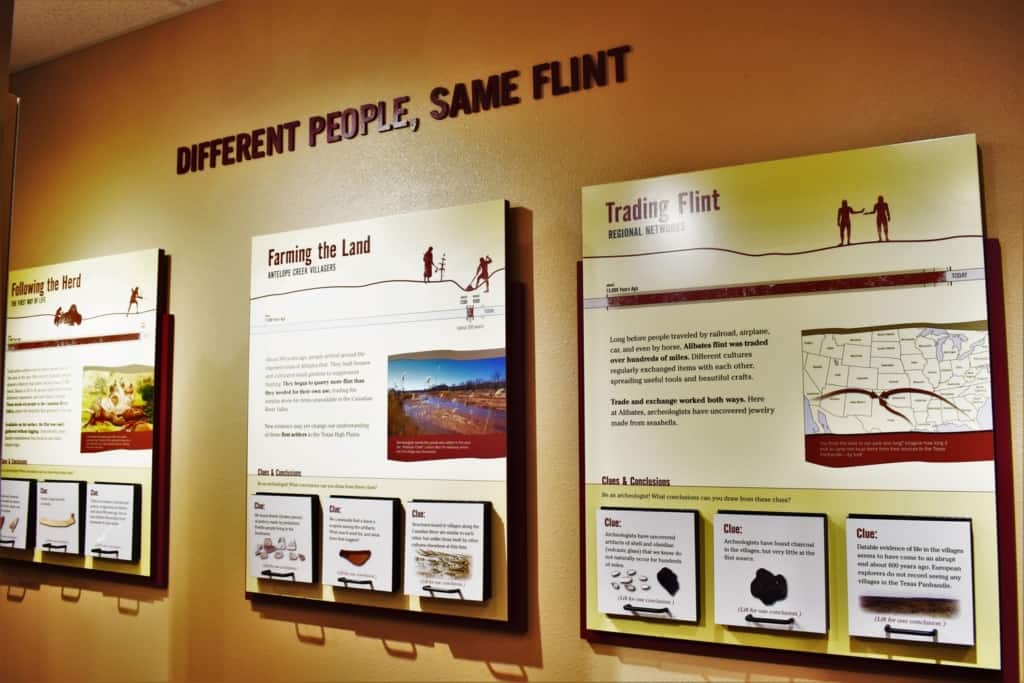 An exhibit at the Alibates Flint Quarries Museum displays the trade uses of the flint from the area. 