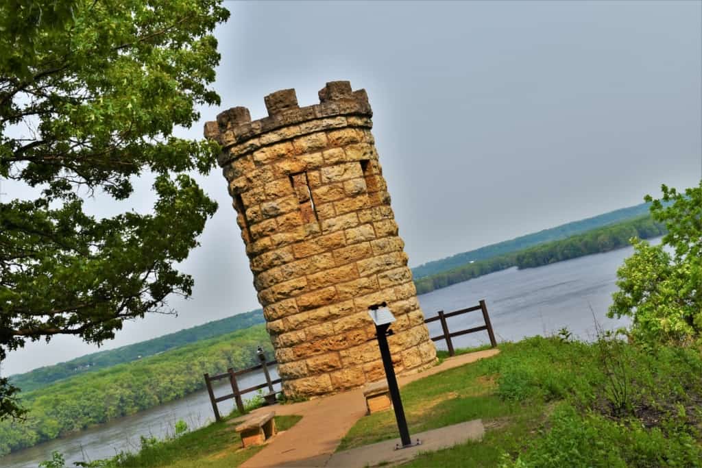 A monument to Julien Dubuque offers breathtaking views of the Mississippi River valley below. 