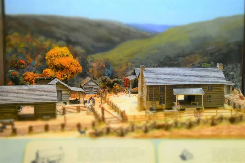 A farm diorama shows life in Missouri during the mid 1800's. 