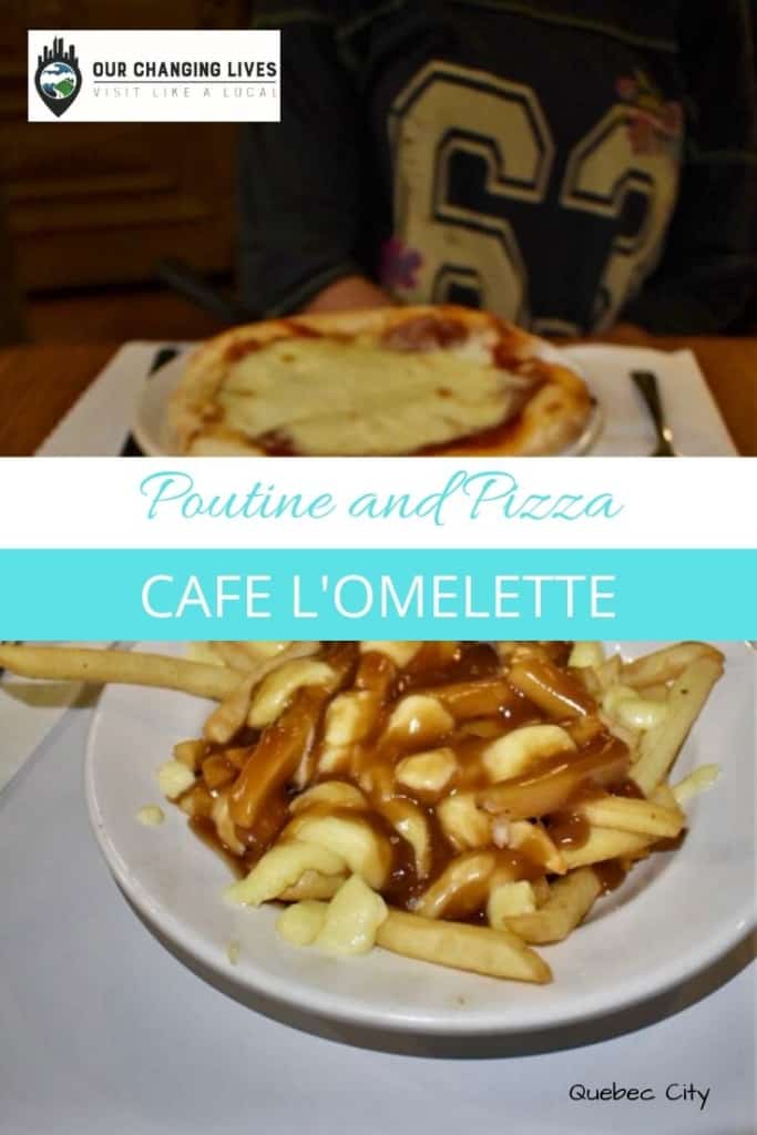 Poutine and pizza-Quebec City-Canadian food-cheese curds-French restaurant-Cafe L'Omelette