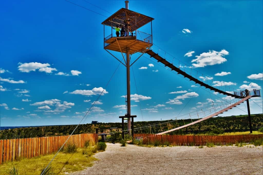 The approach to the Palo Duro Canyon Zip-line Adventure gets the adrenaline rushing. 