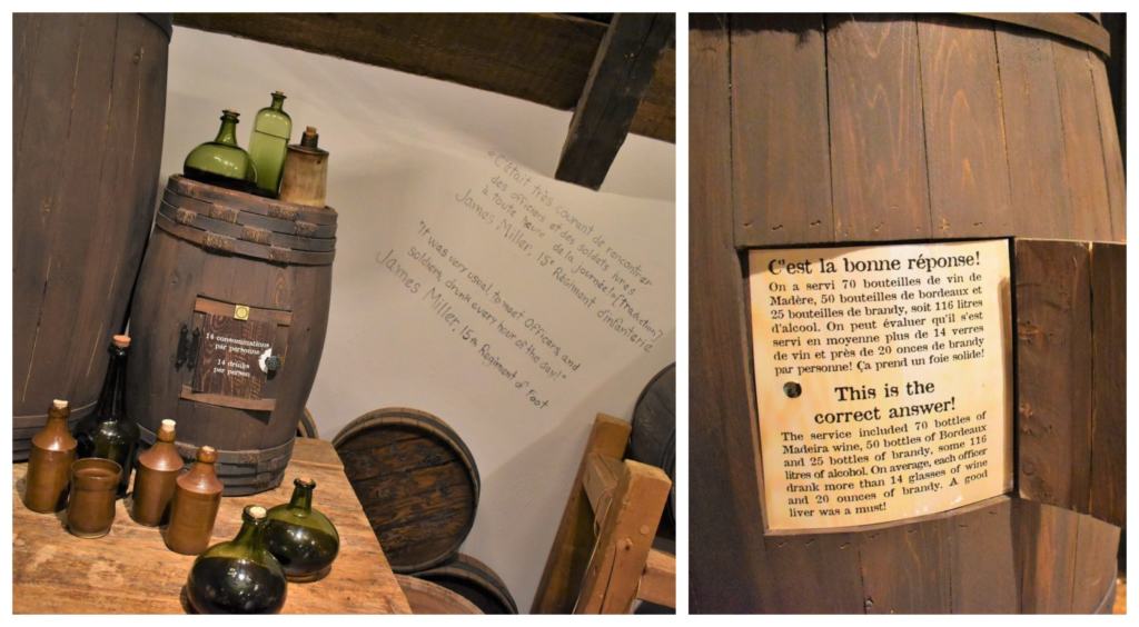 One of the displays at the Plains of Abraham Museum details the excessive amount of drinking done by soldiers during camp life in early Quebec City.