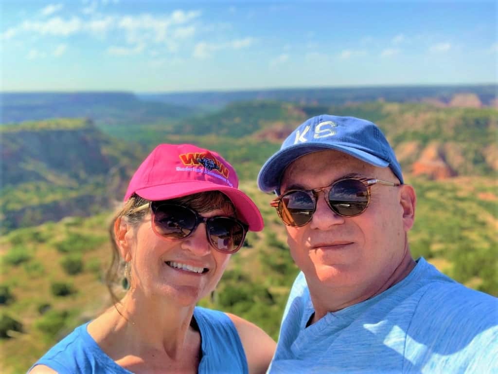 The authors take a break from playing in the Panhandle to pose for a selfie during a visit to Palo Duro Canyon.