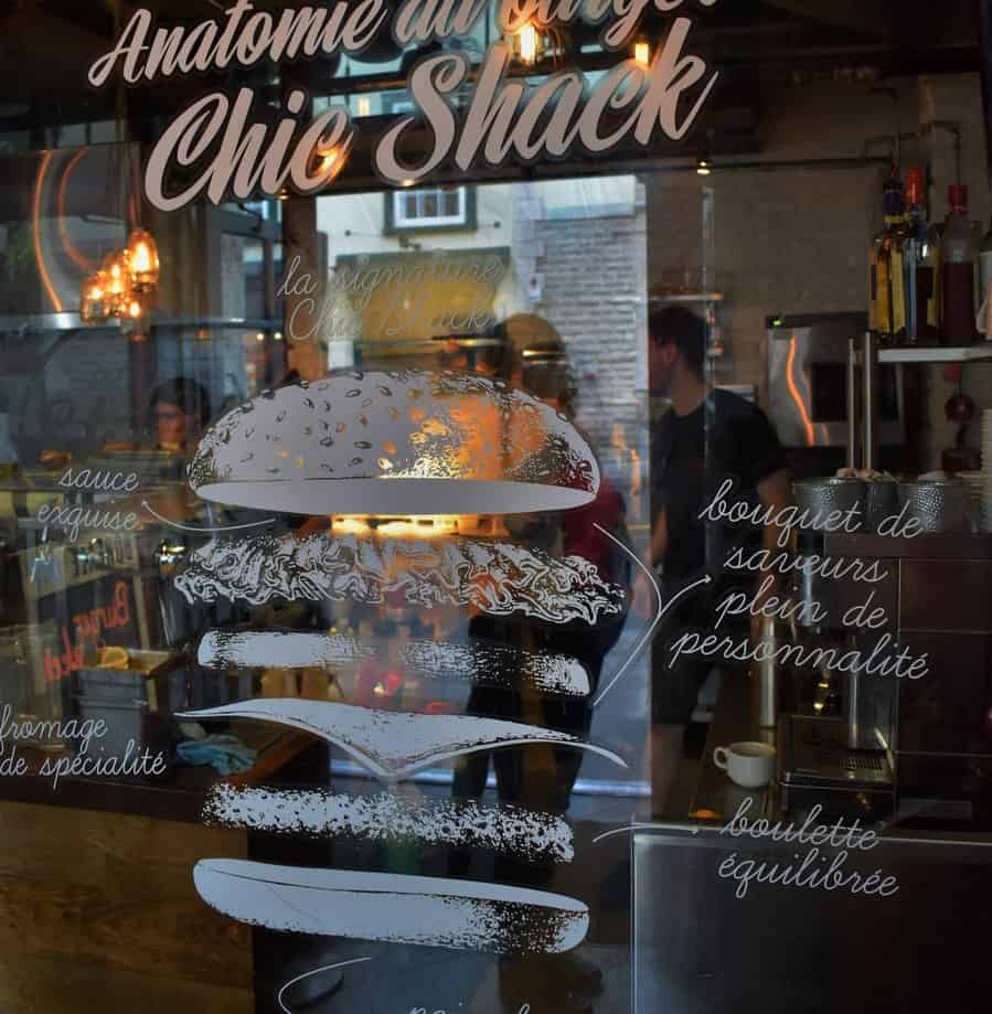 The signage entering Le Chic Shack includes plans for building the perfect burger. 
