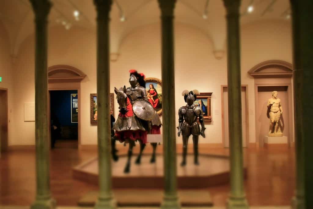 A war horse and soldiers armor make for an imposing display at the Nelson-Atkins Museum of Art in Kansas City.
