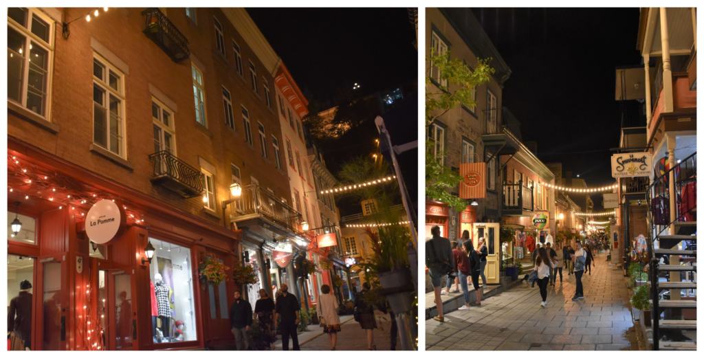 Nighttime in Quebec City is filled with shopping and dining in the lively districts found throughout the city. 
