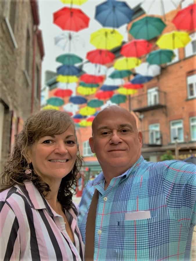 The authors pose for a selfie along one of the tourist friendly streets in Quebec City. 