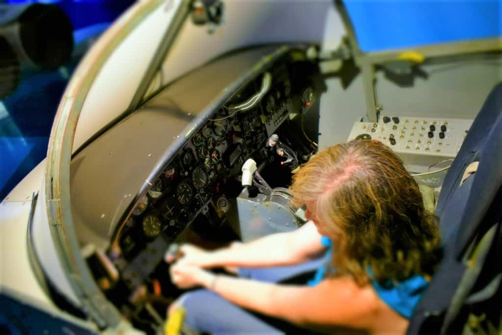 Crystal enjoyed imagining herself as a jet pilot in one of the hands-on exhibits. 