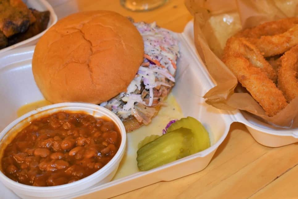  Carolina style sandwich combines the tastes of pulled pork and Cole slaw. 