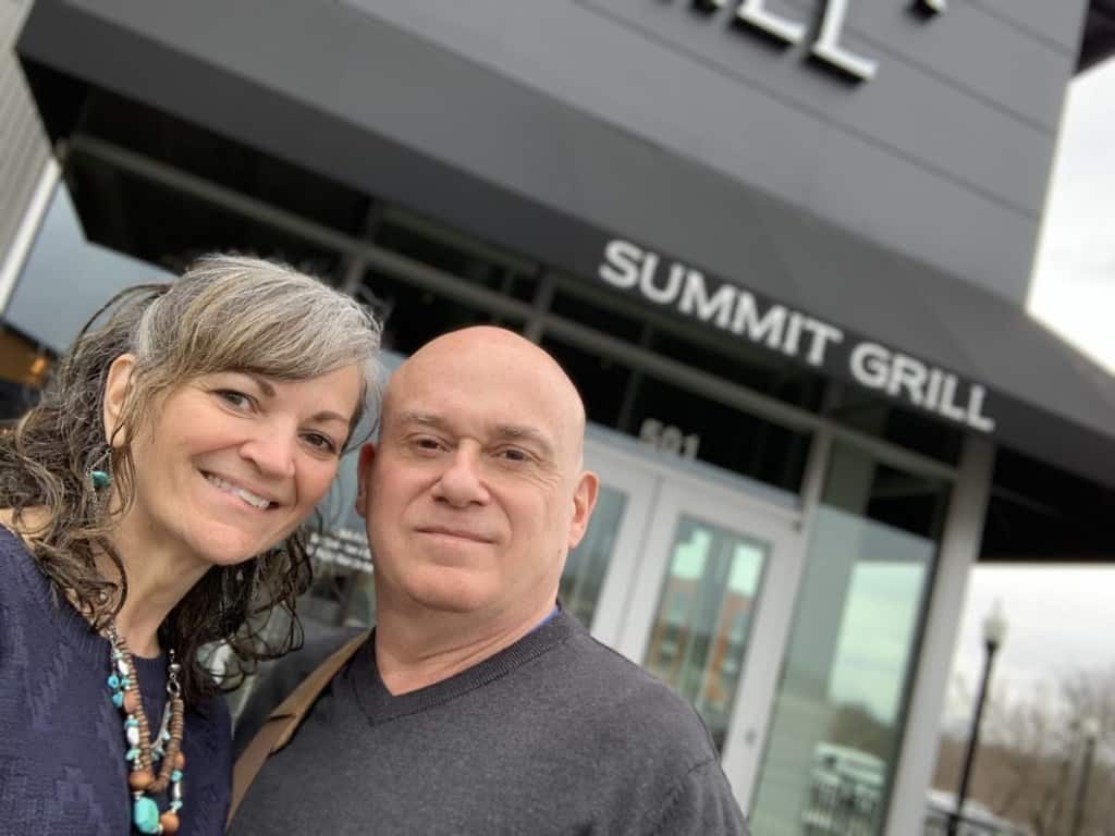 The authors pause to reflect on their brunch meal at Summit Grill in Gladstone, Missouri. 