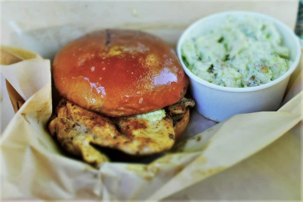 Crystal's chicken sandwich was perfectly accented by the Basil Pesto Potato Salad. 