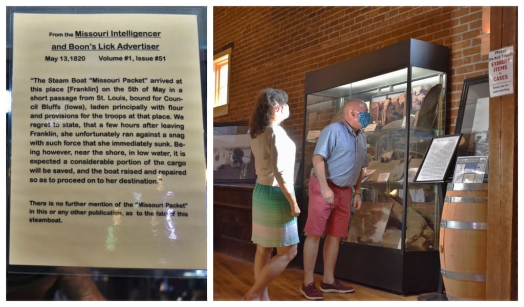 The authors examine an exhibit at the River, Rails, and Trails Museum.