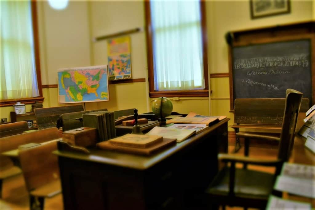 An old school room reminds us of the history that lies behind the growth of every city and town. 