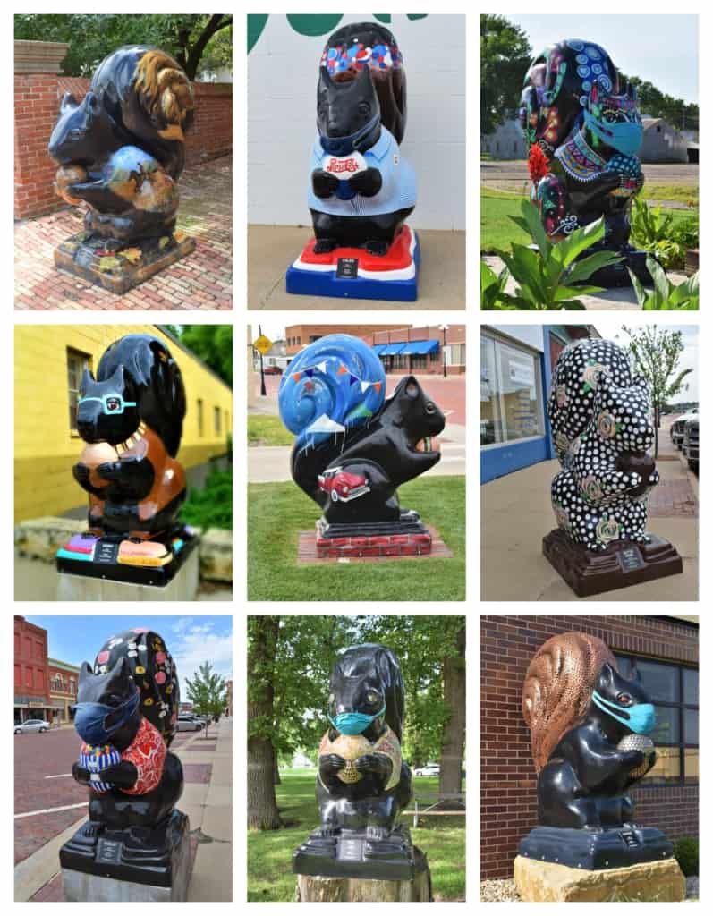 An assortment of the "Black Squirrels on Parade" in Marysville, Kansas. 