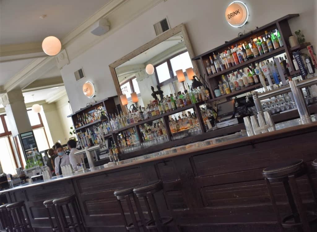 The oversized bar is popular with visitors during Happy Hour. 