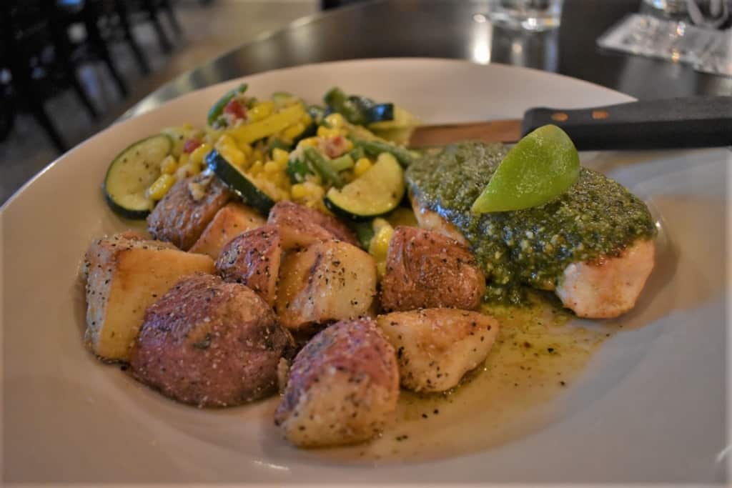 Crystal relished her dish of Pesto Chicken at Gella's Diner.