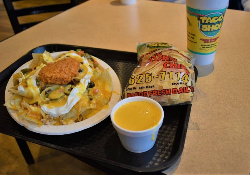 The Chicken Nacho is a blend of delicious ingredients designed to highlight the 50 years and counting of food service at Taco Shop. 