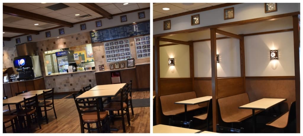 The interior of Taco Shop offers guests clean lines and comfortable seating.
