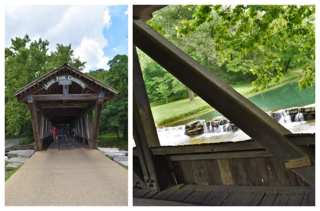 A covered bridge adds a level of nostalgia to a hike through Dogwood Canyon Nature Park. 