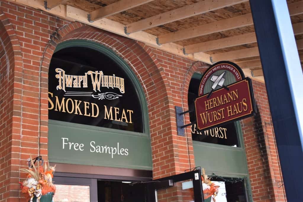A sign touting free samples is a welcome sight in a town filled with wine and wurst. 