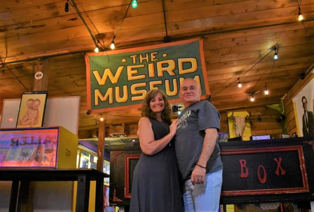 The authors pause for a selfie during their visit to the Uranus Sideshow Museum.