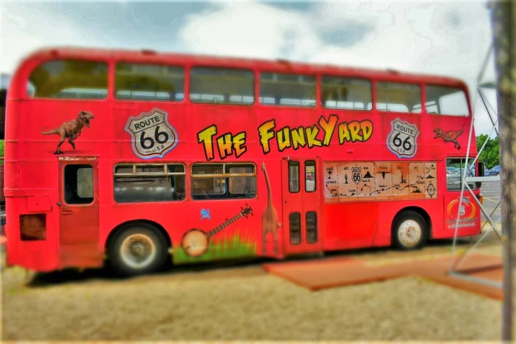 The FunkYard bus touts a map of the Mother Road that made auto exploration popular. 